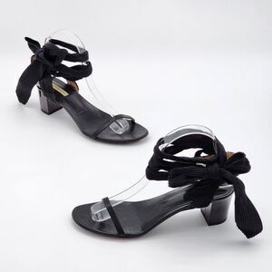 Dries Van Noten Wrap Around Ankle Tie Heeled Sandals Black Size 37.5